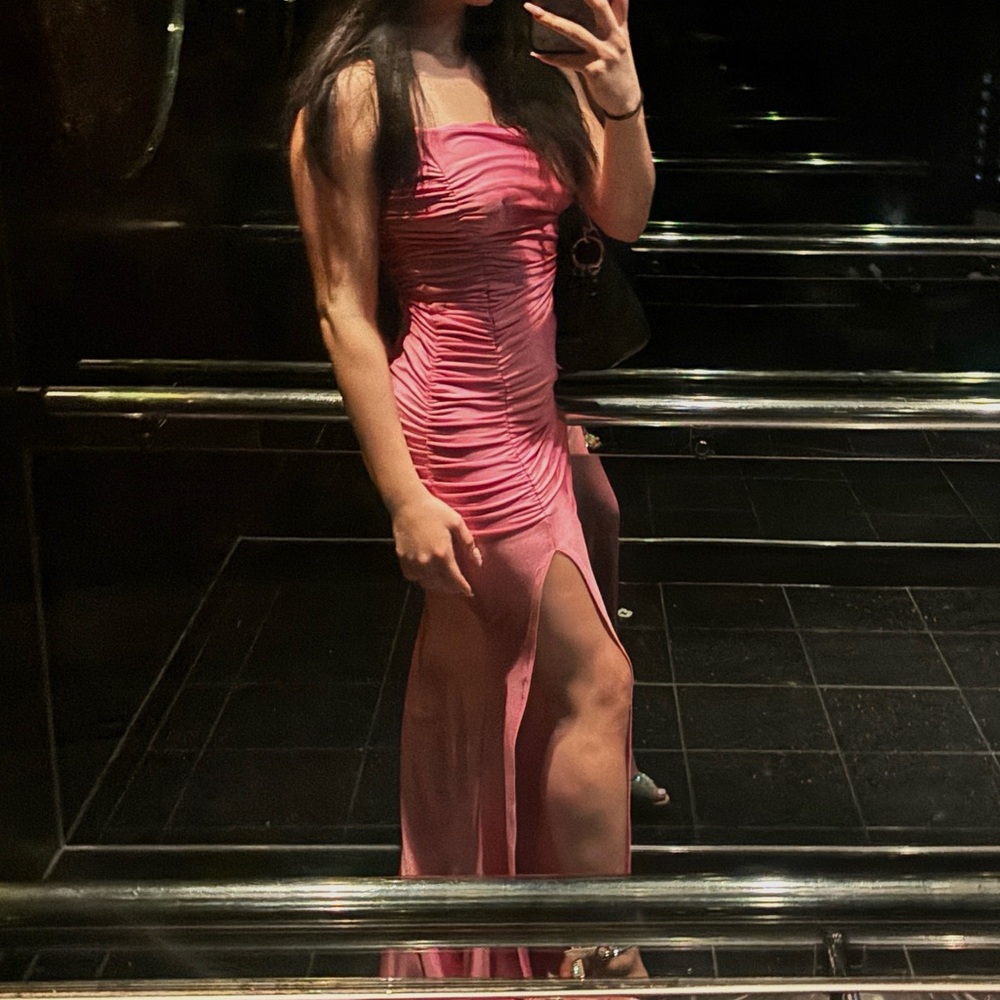 Elegant Pink Ruched Maxi Dress